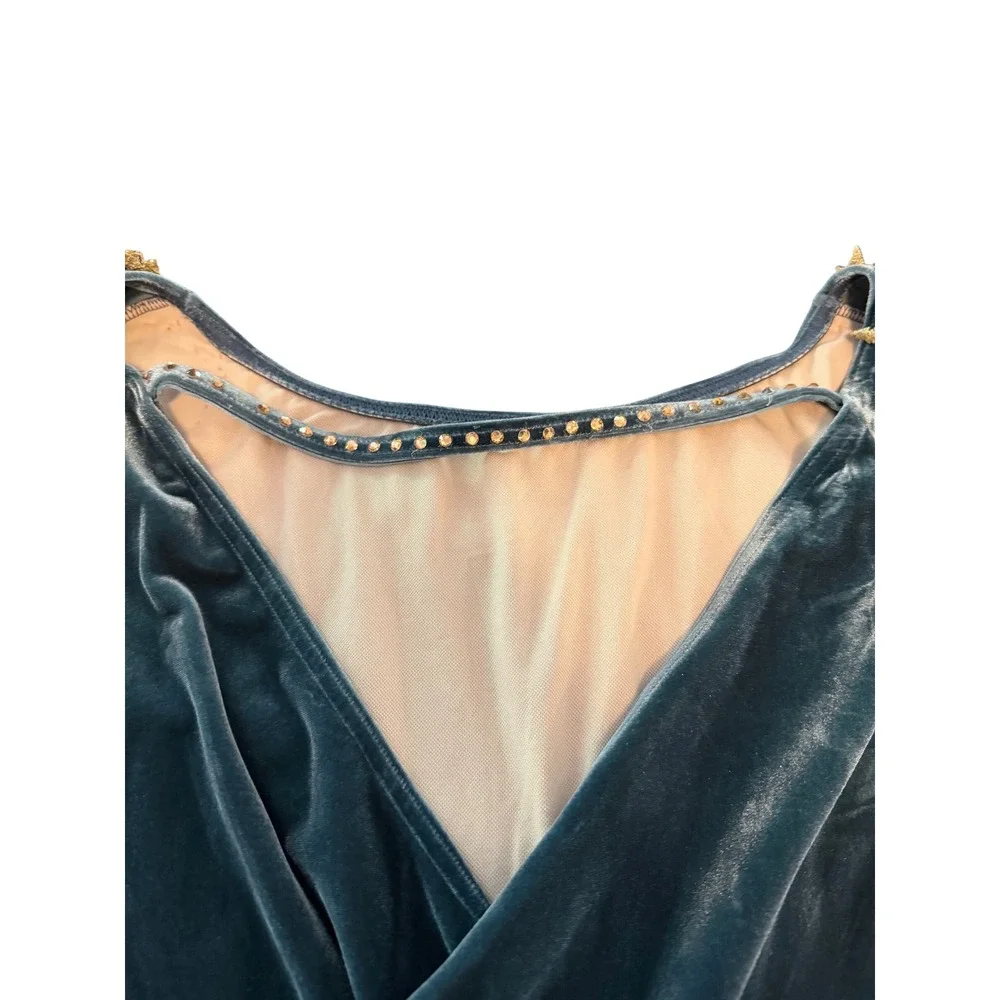 Weissman Lyrical Dance Costume Teal Blue Velvet Ombre Mesh Gold Floral 13369 LA